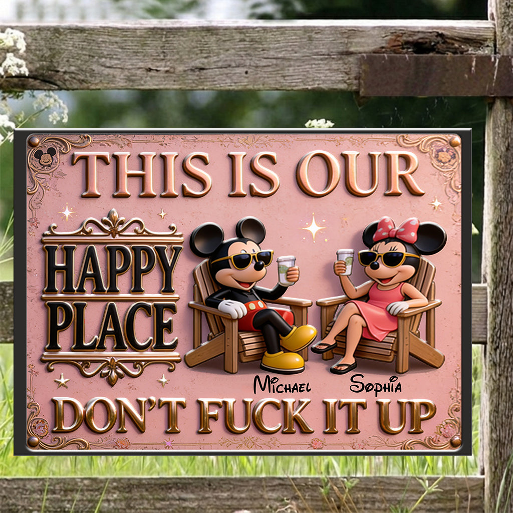 This Is Our Happy Place - Personalized Mouse 3D Printed Metal Sign