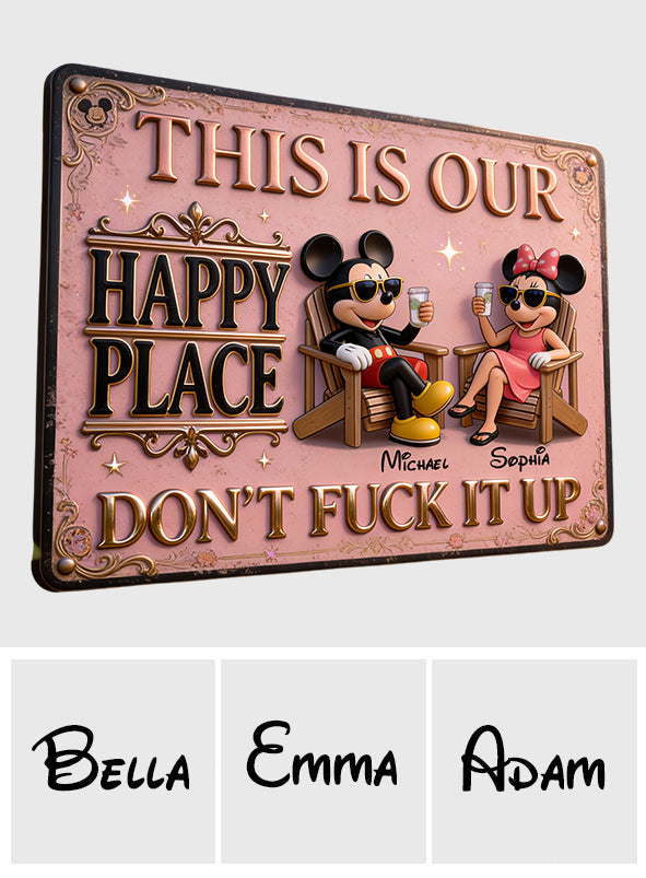 This Is Our Happy Place - Personalized Mouse 3D Printed Metal Sign