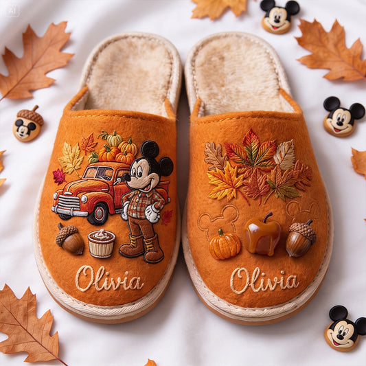 Autumn Pumpkin Cartoon Mouse - Personalized Mouse Slippers