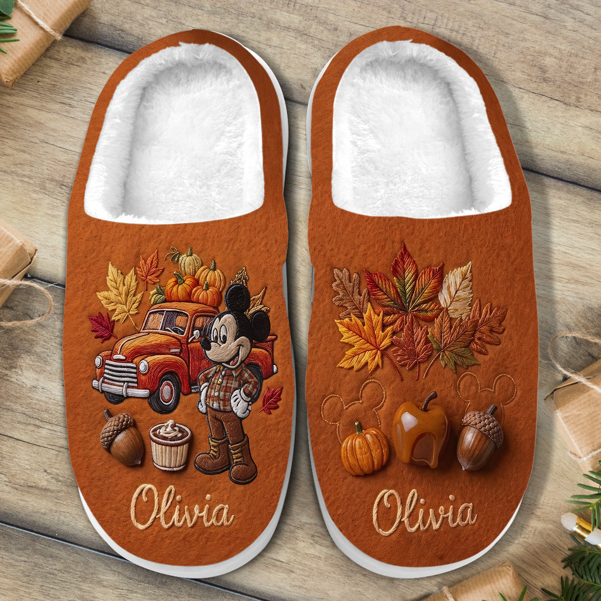 Autumn Pumpkin Cartoon Mouse - Personalized Mouse Slippers