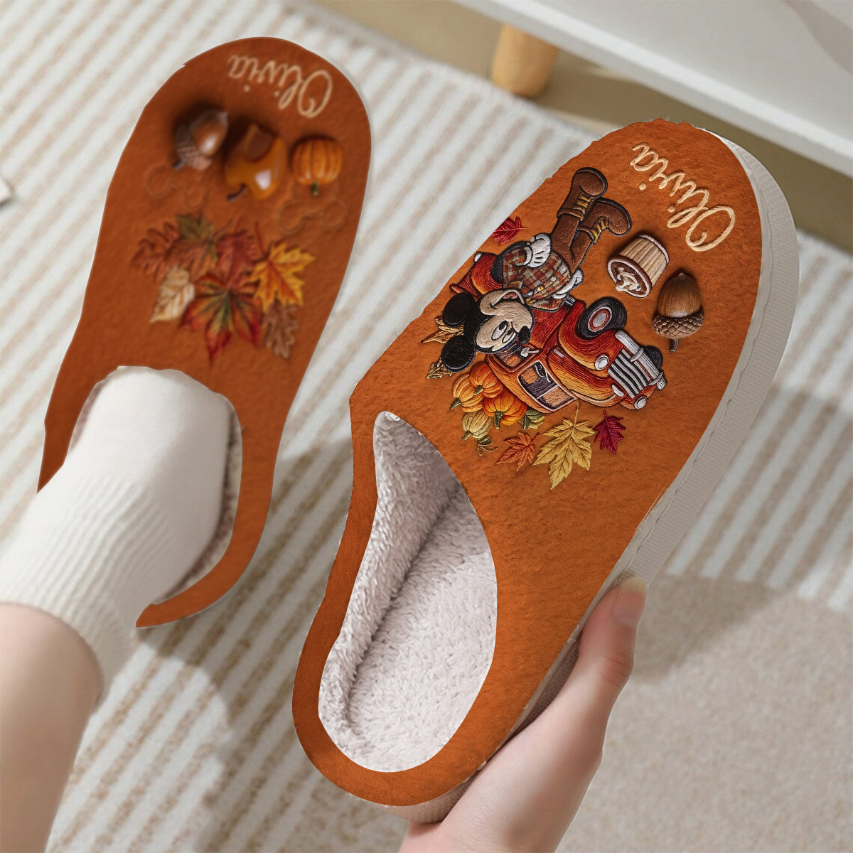 Autumn Pumpkin Cartoon Mouse - Personalized Mouse Slippers
