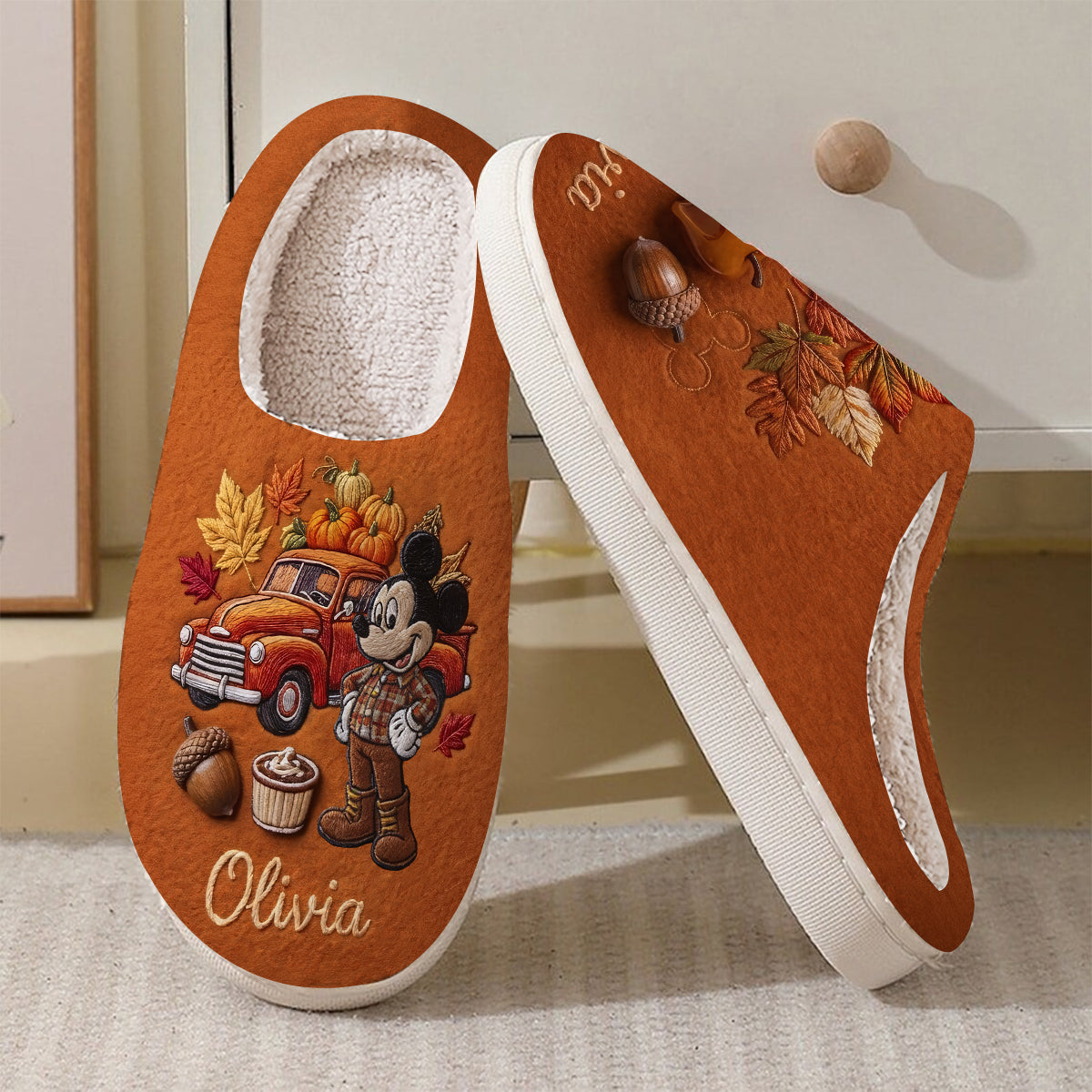 Autumn Pumpkin Cartoon Mouse - Personalized Mouse Slippers