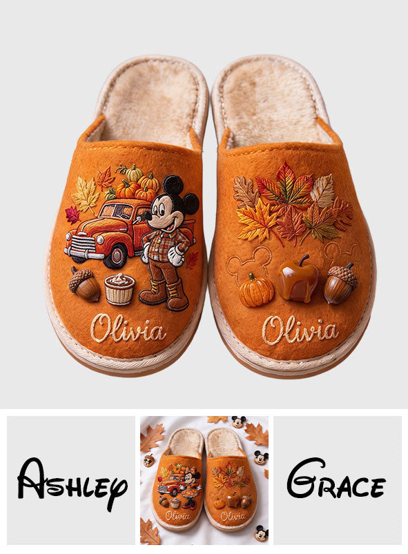 Autumn Pumpkin Cartoon Mouse - Personalized Mouse Slippers