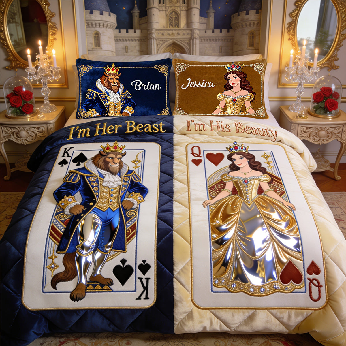 Her Beast His Beauty - Personalized Beauty And The Beast Quilt Set