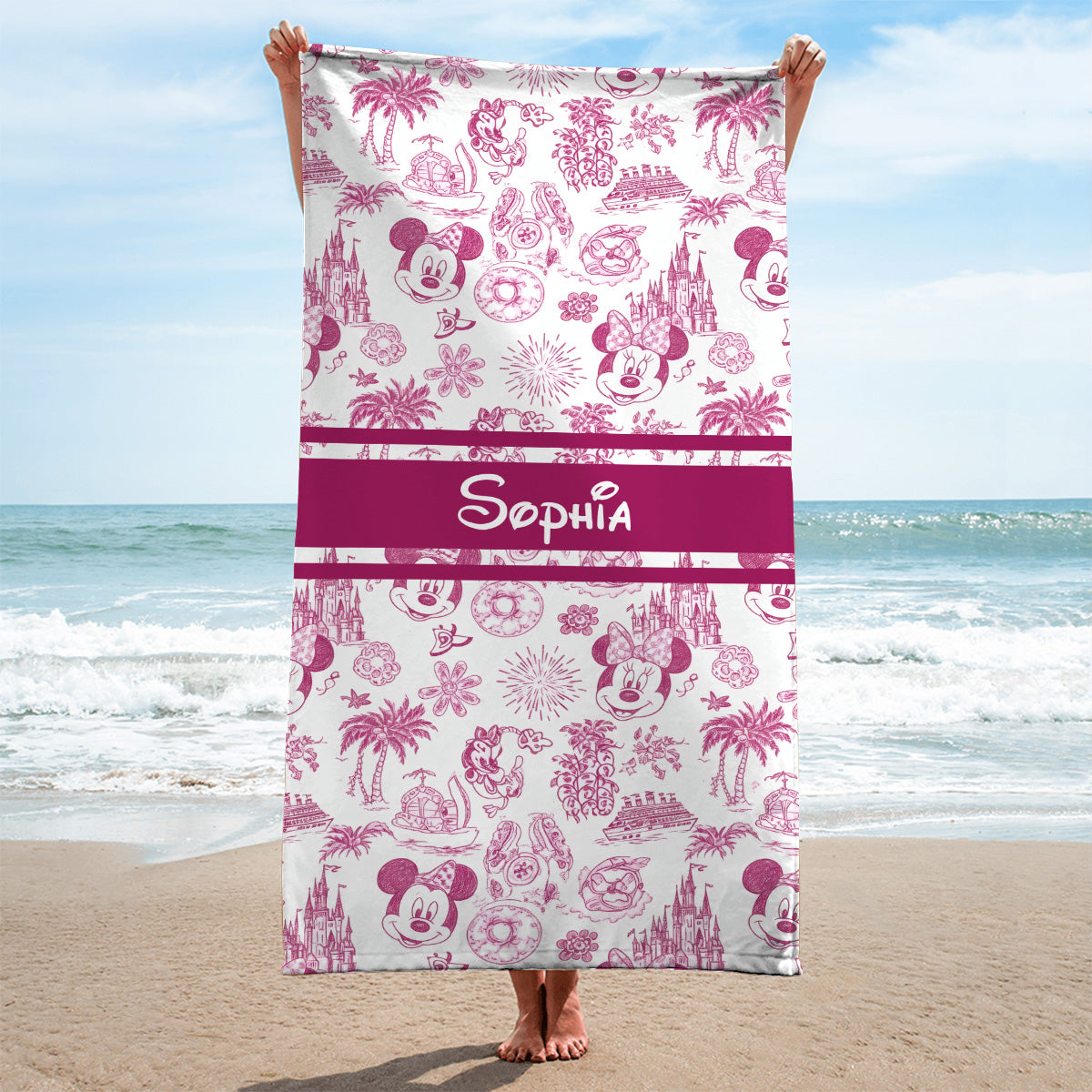 Magical Love Toile De Jouy - Personalized Mouse Quick-dry Beach Towel/ Bath Towel