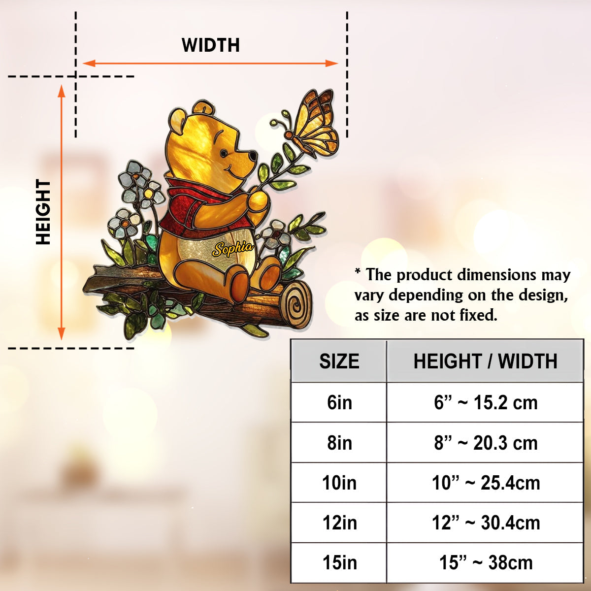 Cute Yellow Bear - Personalized Yellow Bear Window Hanging Suncatcher Ornament