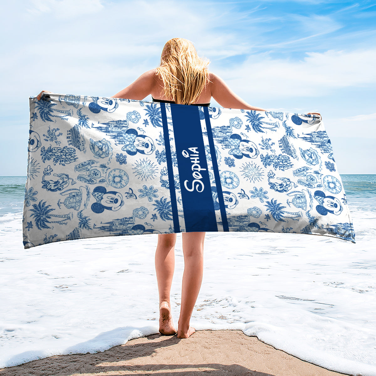 Magical Mouse Ears Pattern - Personalized Mouse Women Swimming Bodysuit & Beach Towel