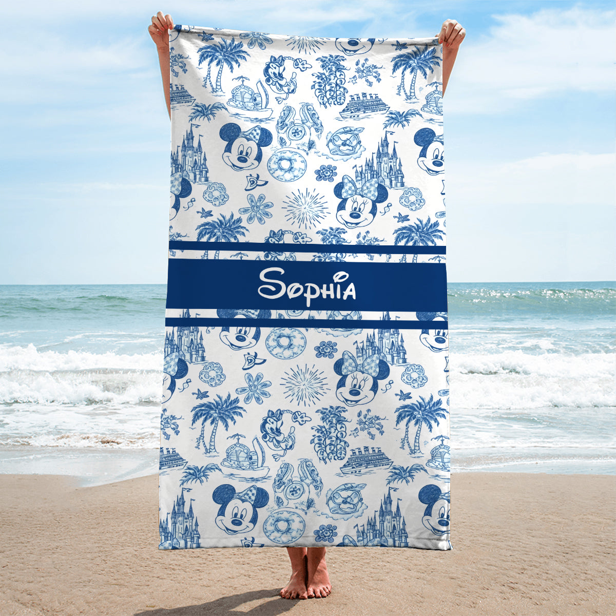Magical Mouse Ears Pattern - Personalized Mouse Women Swimming Bodysuit & Beach Towel