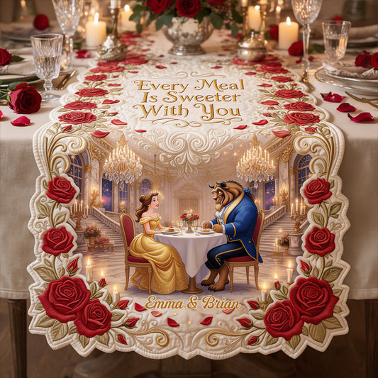 Every Meal Is Sweeter With You - Personalized Beauty And The Beast Table Runner Custom Shape
