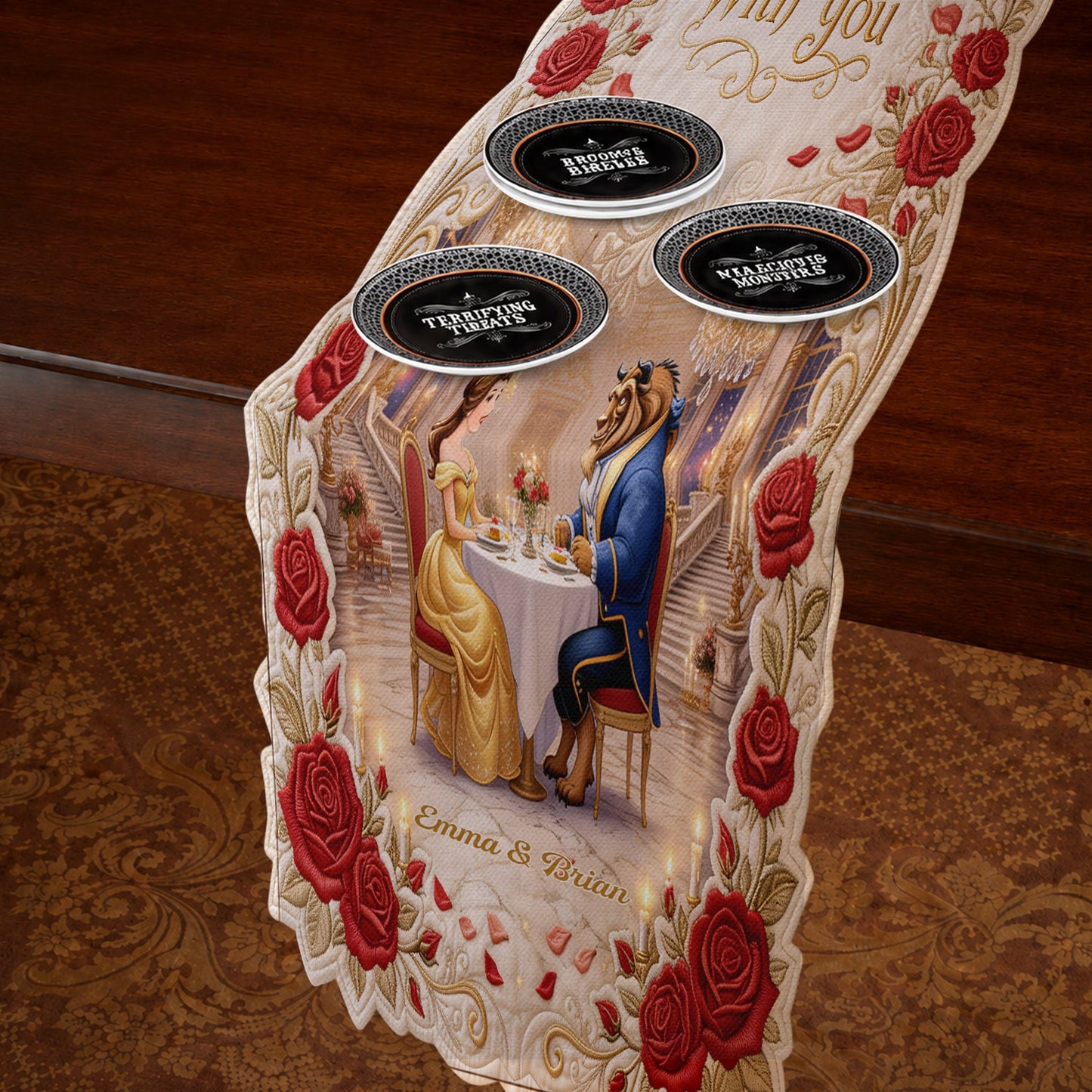 Every Meal Is Sweeter With You - Personalized Beauty And The Beast Table Runner Custom Shape