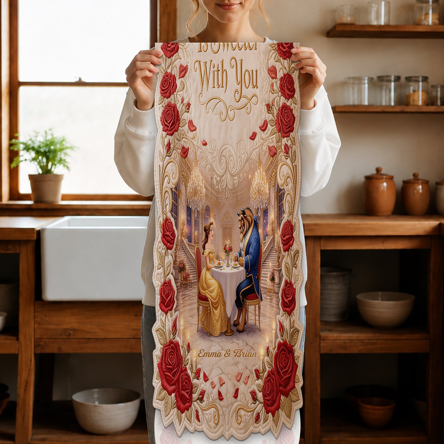 Every Meal Is Sweeter With You - Personalized Beauty And The Beast Table Runner Custom Shape