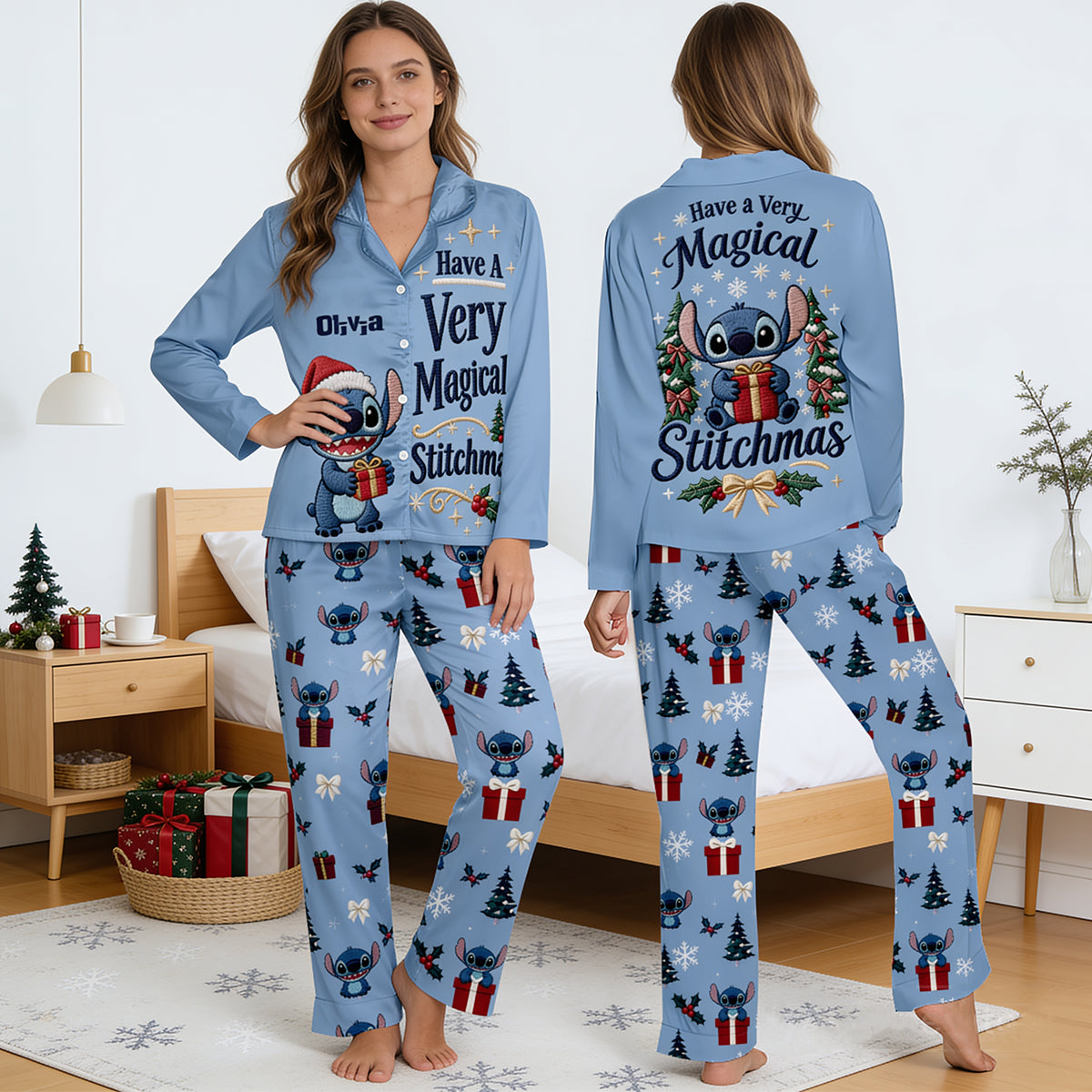 Have A Very Merry Stitchmas - Personalized Ohana Button Down Pajamas