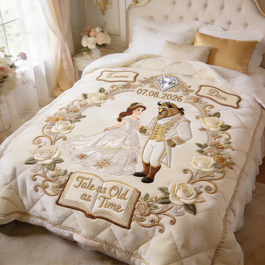 Fairy Tale Couple Tale As Old As Time - Personalized Beauty And The Beast Quilt