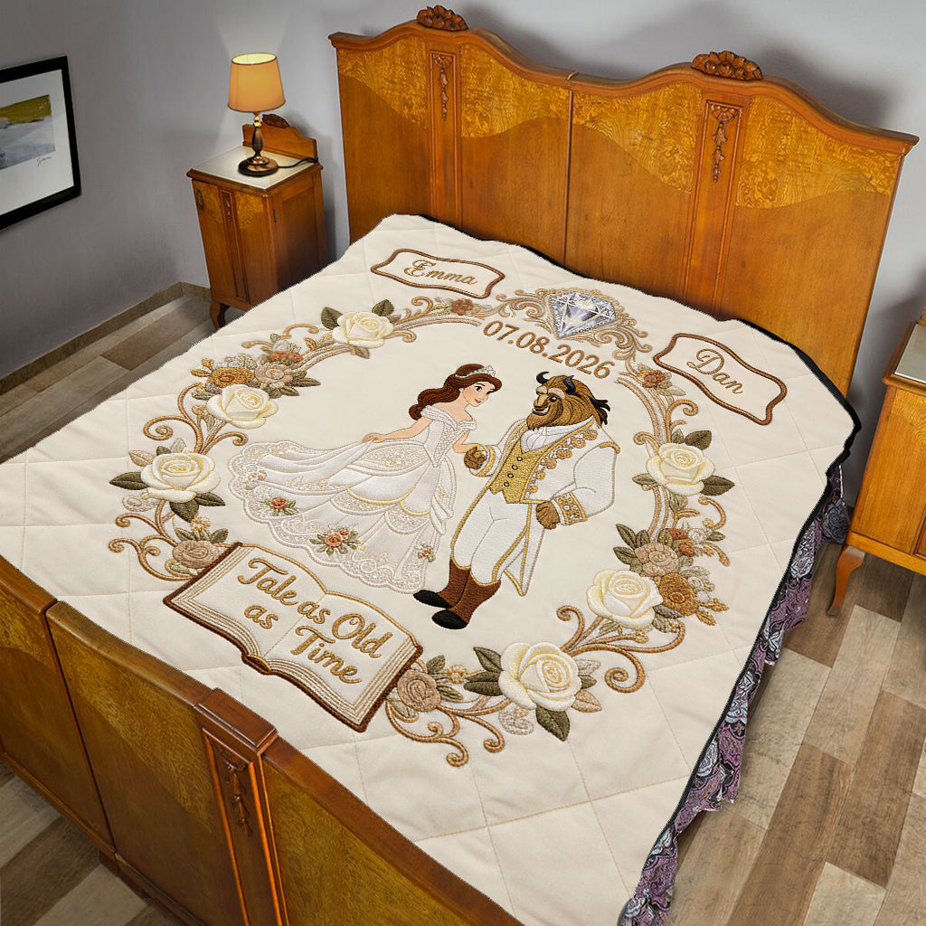 Fairy Tale Couple Tale As Old As Time - Personalized Beauty And The Beast Quilt