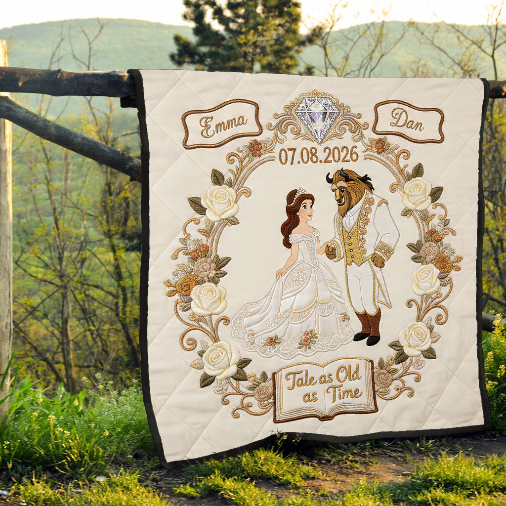Fairy Tale Couple Tale As Old As Time - Personalized Beauty And The Beast Quilt