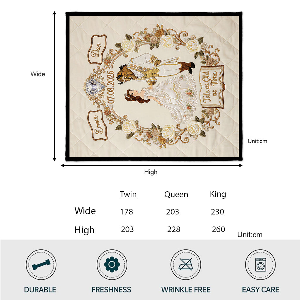 Fairy Tale Couple Tale As Old As Time - Personalized Beauty And The Beast Quilt