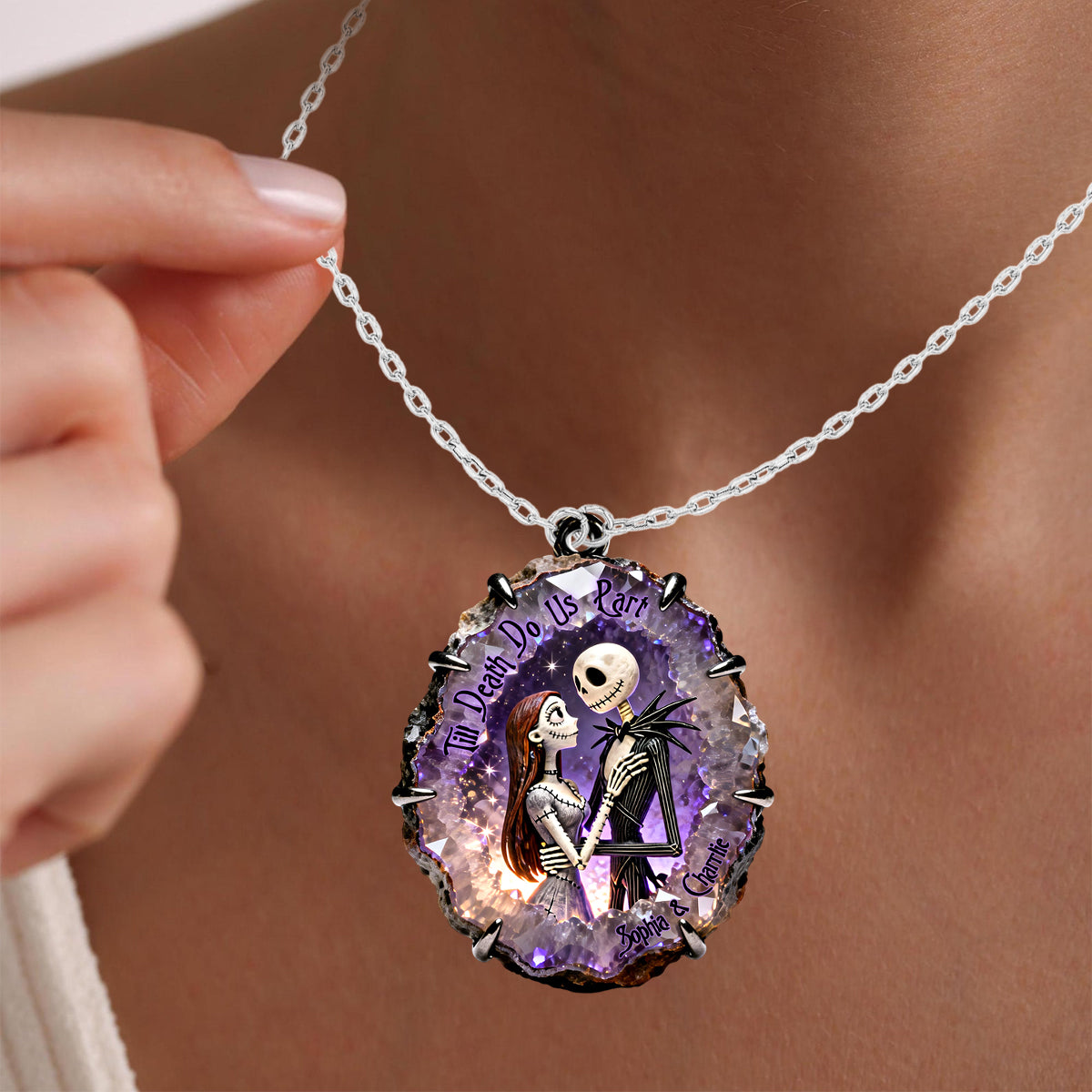 Till Death Do Us Part - Personalized Nightmare Shaped Metal Pendant Necklace