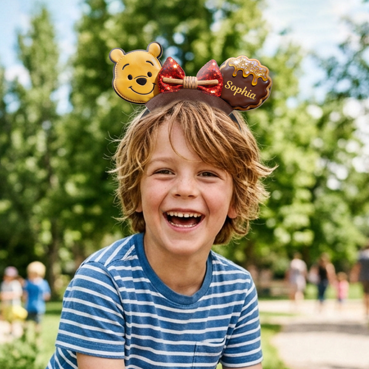 Honey Bear And Friends - Personalized Yellow Bear Shaped Leather Headband