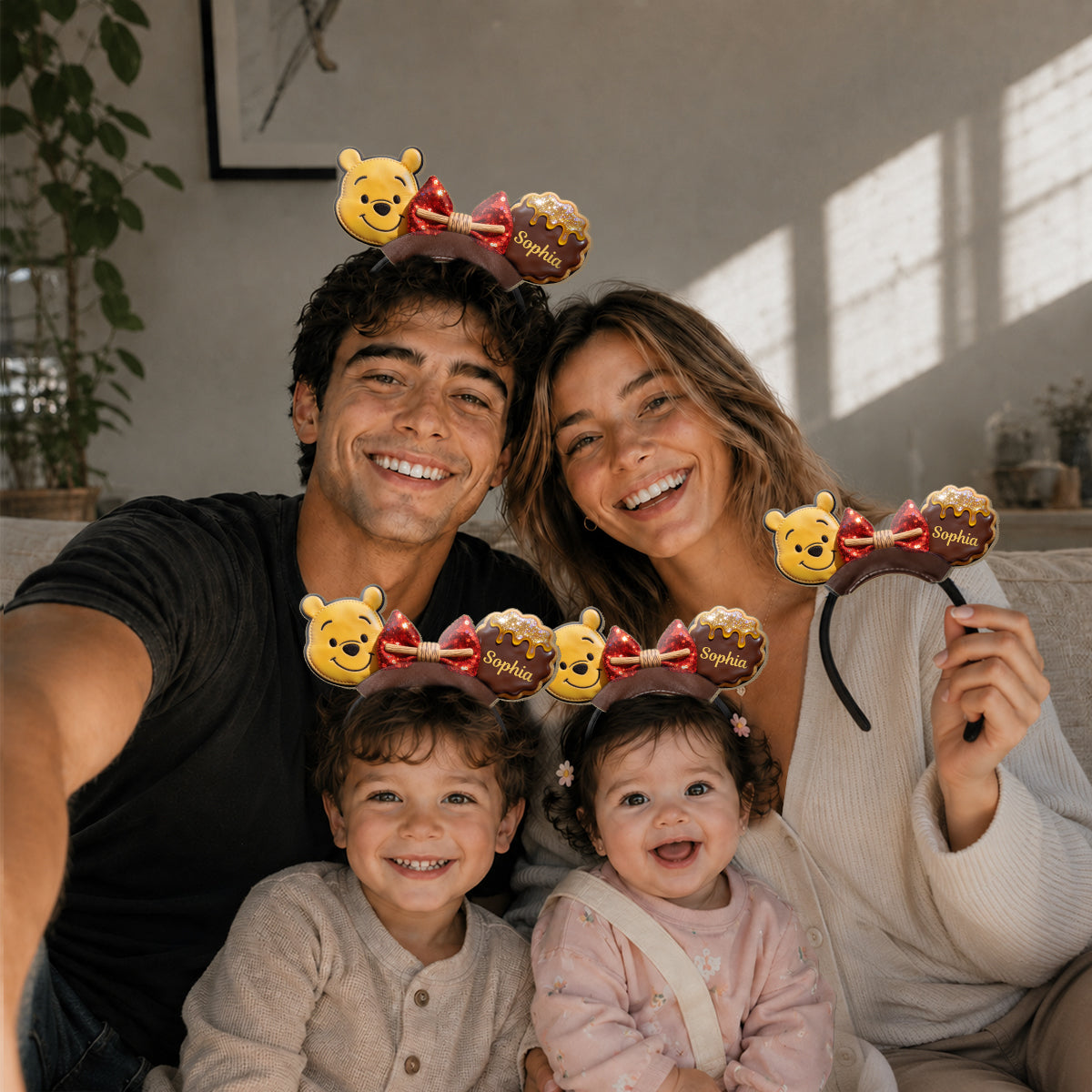 Honey Bear And Friends - Personalized Yellow Bear Shaped Leather Headband
