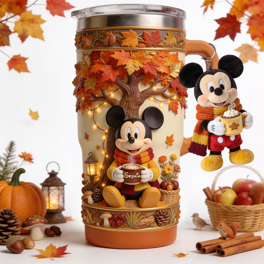 Fall Vibes - Personalized Mouse Tumbler With Plush Charm