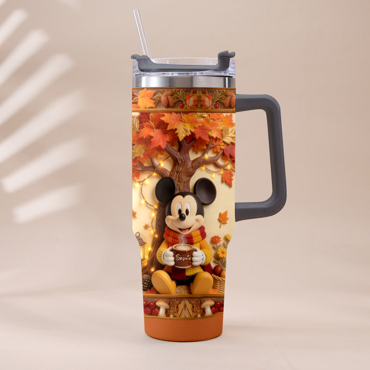 Fall Vibes - Personalized Mouse Tumbler With Plush Charm