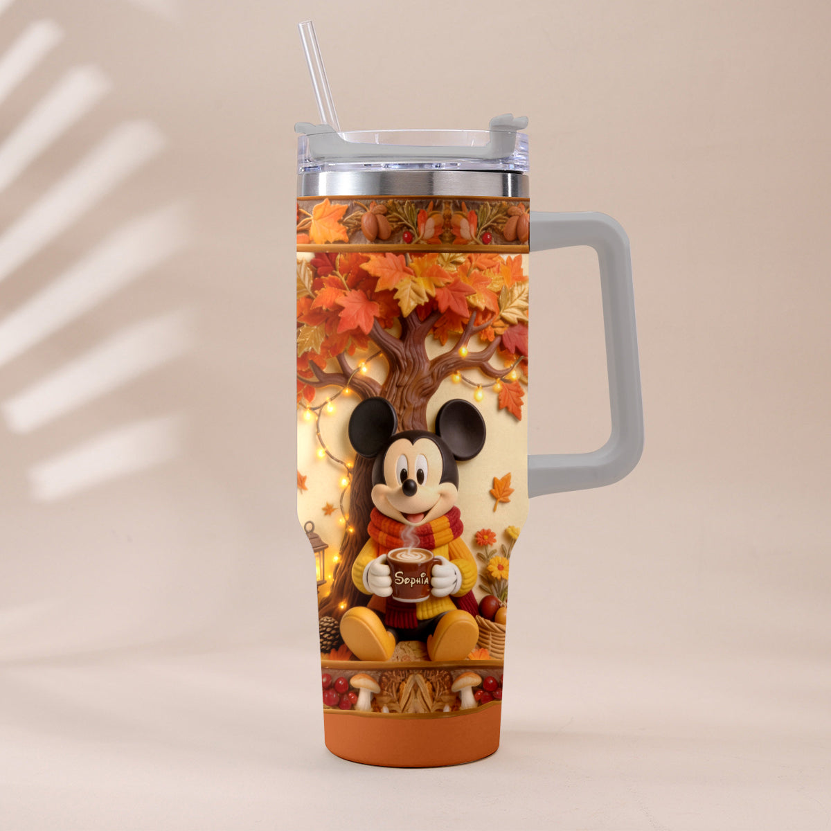 Fall Vibes - Personalized Mouse Tumbler With Plush Charm
