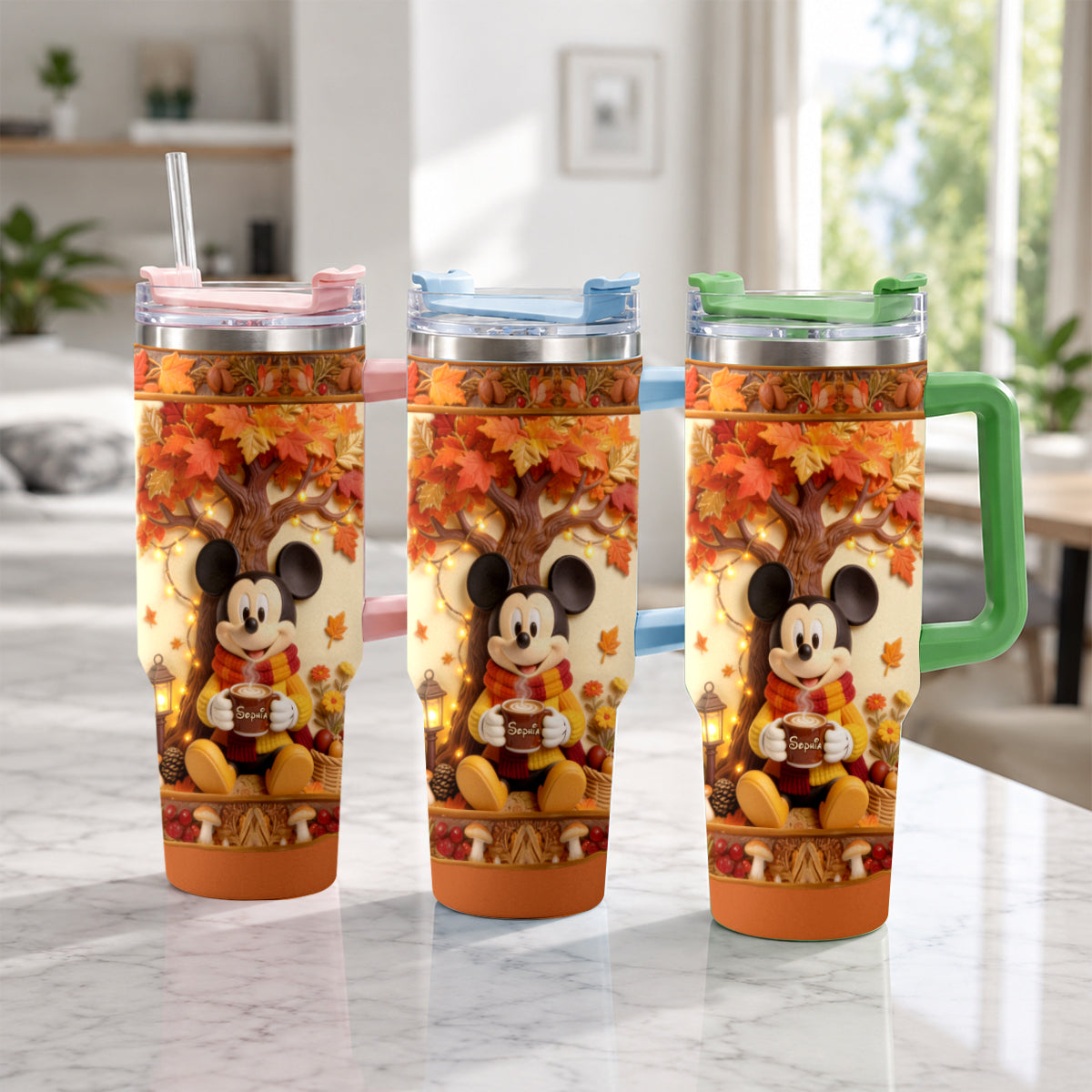 Fall Vibes - Personalized Mouse Tumbler With Plush Charm