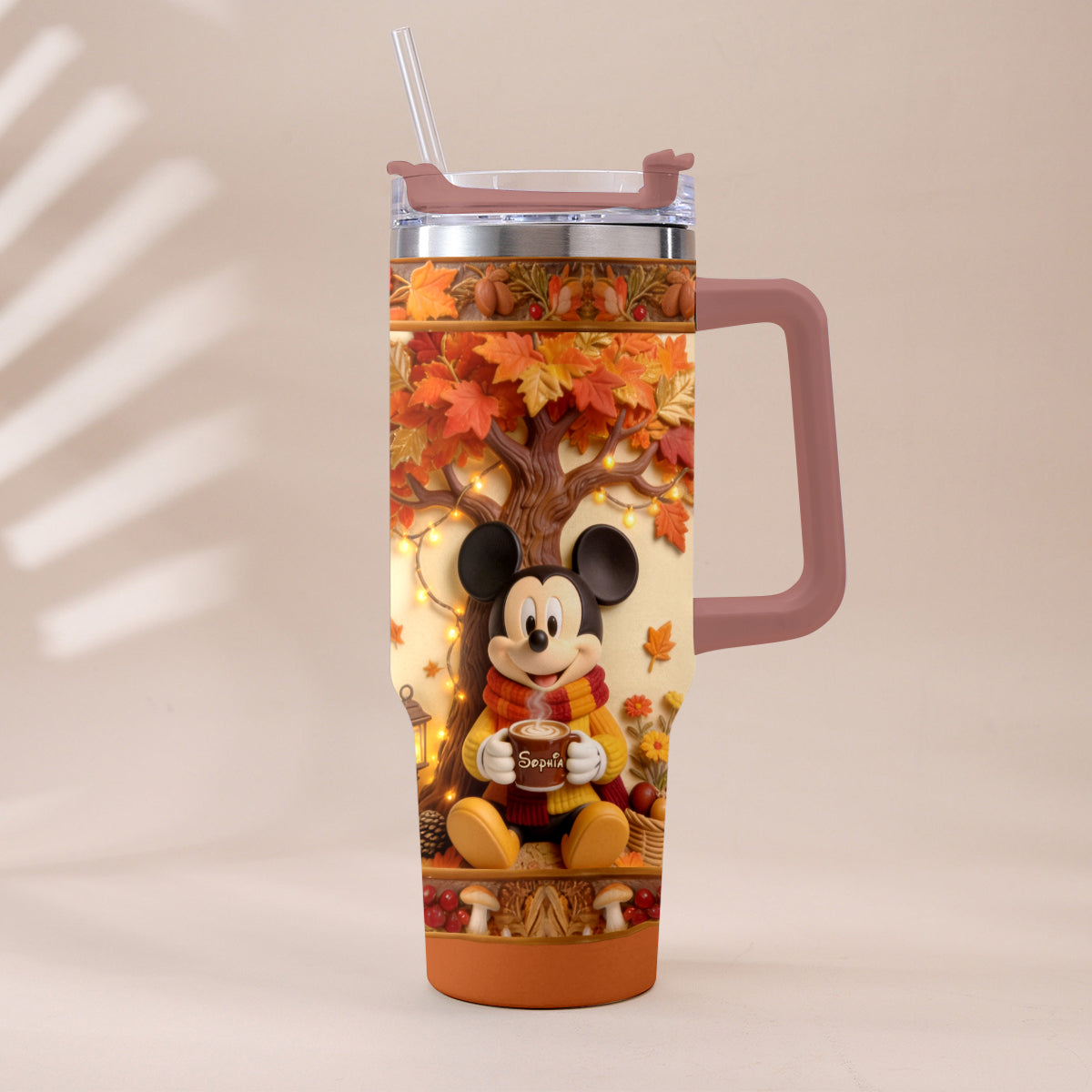 Fall Vibes - Personalized Mouse Tumbler With Plush Charm
