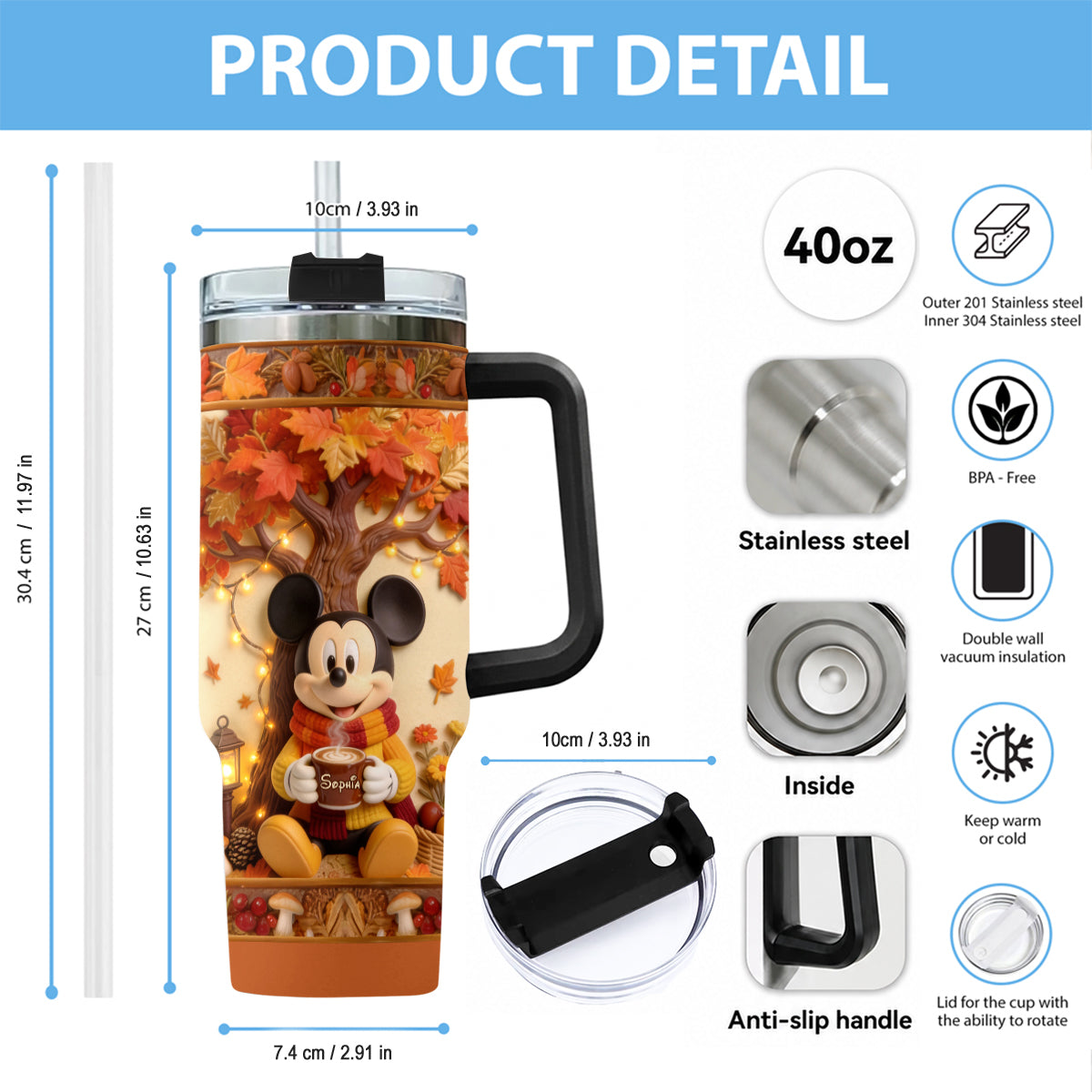 Fall Vibes - Personalized Mouse Tumbler With Plush Charm