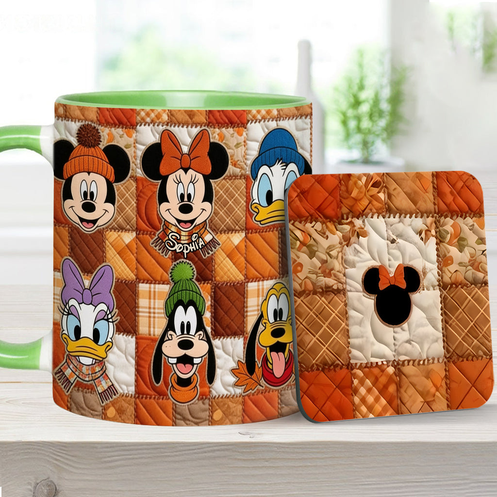 Autumn Patchwork Thanksgiving - Personalized Mouse Accent Mug & Coaster
