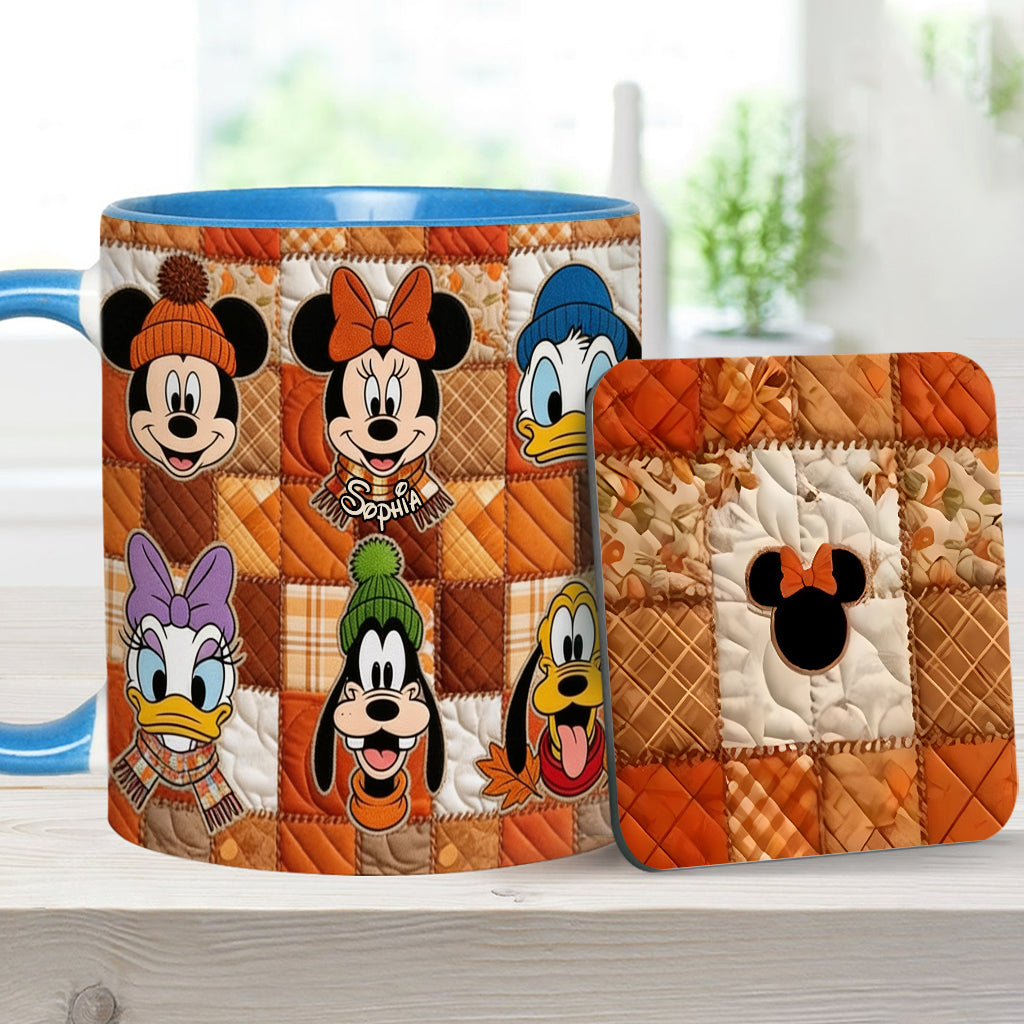 Autumn Patchwork Thanksgiving - Personalized Mouse Accent Mug & Coaster