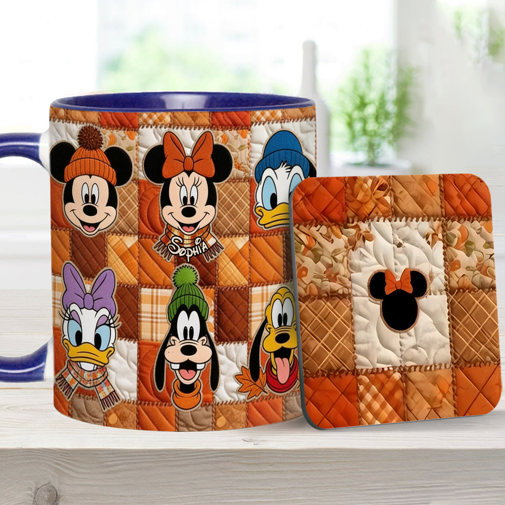 Autumn Patchwork Thanksgiving - Personalized Mouse Accent Mug & Coaster