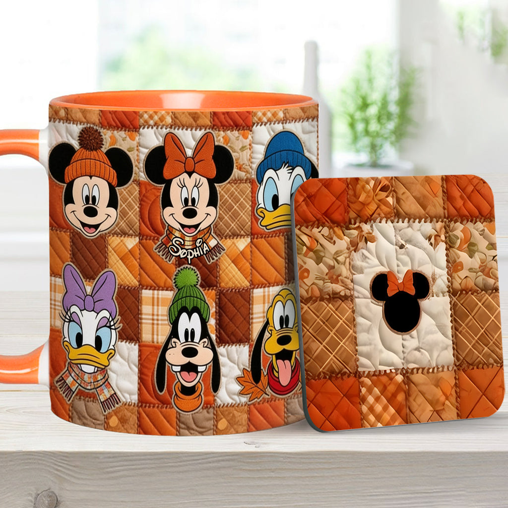 Autumn Patchwork Thanksgiving - Personalized Mouse Accent Mug & Coaster
