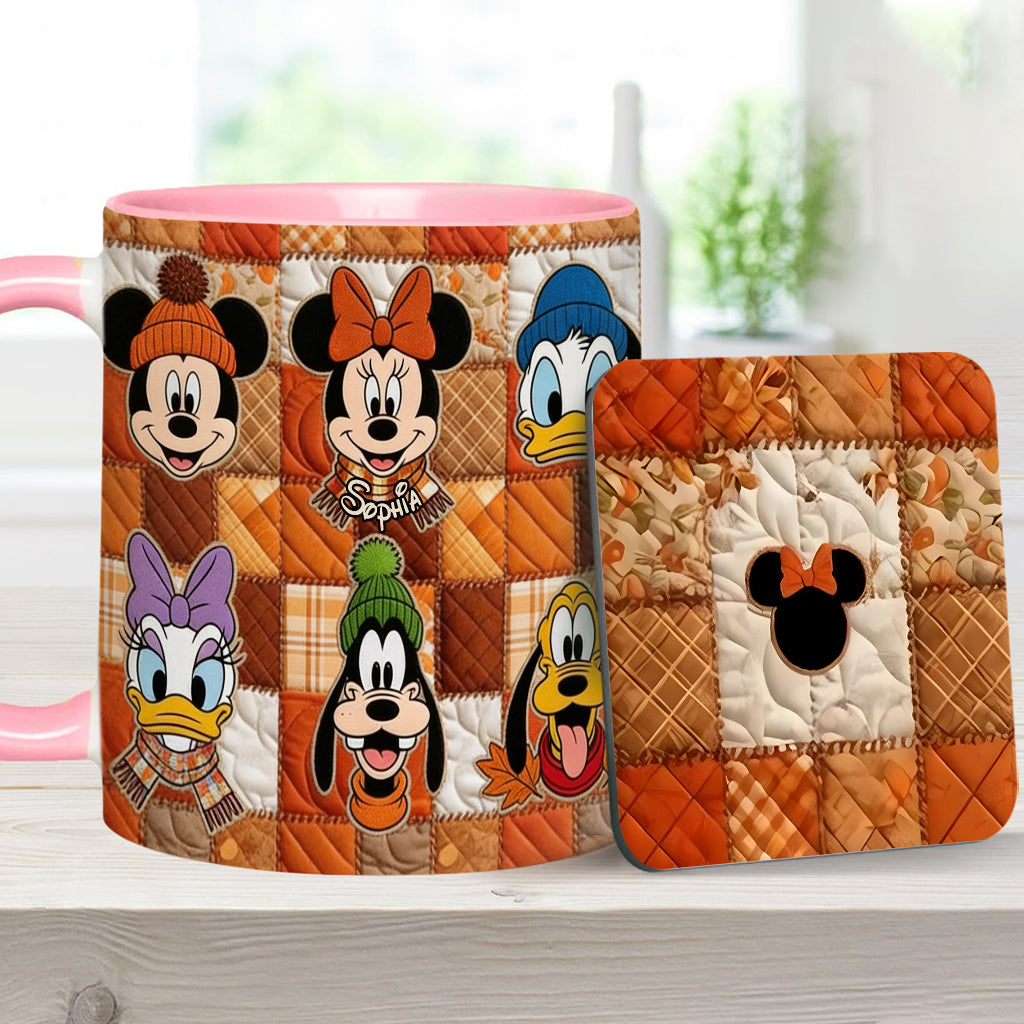 Autumn Patchwork Thanksgiving - Personalized Mouse Accent Mug & Coaster