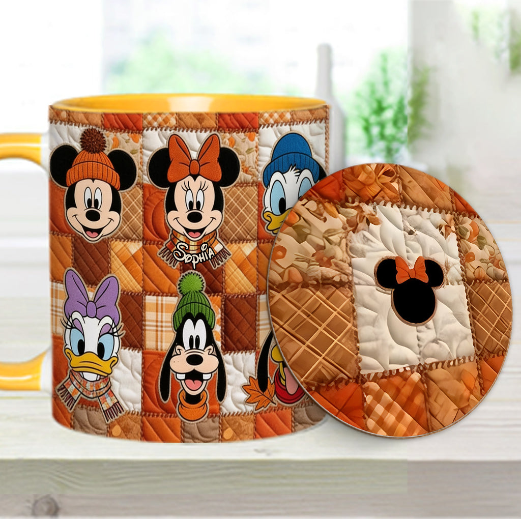 Autumn Patchwork Thanksgiving - Personalized Mouse Accent Mug & Coaster