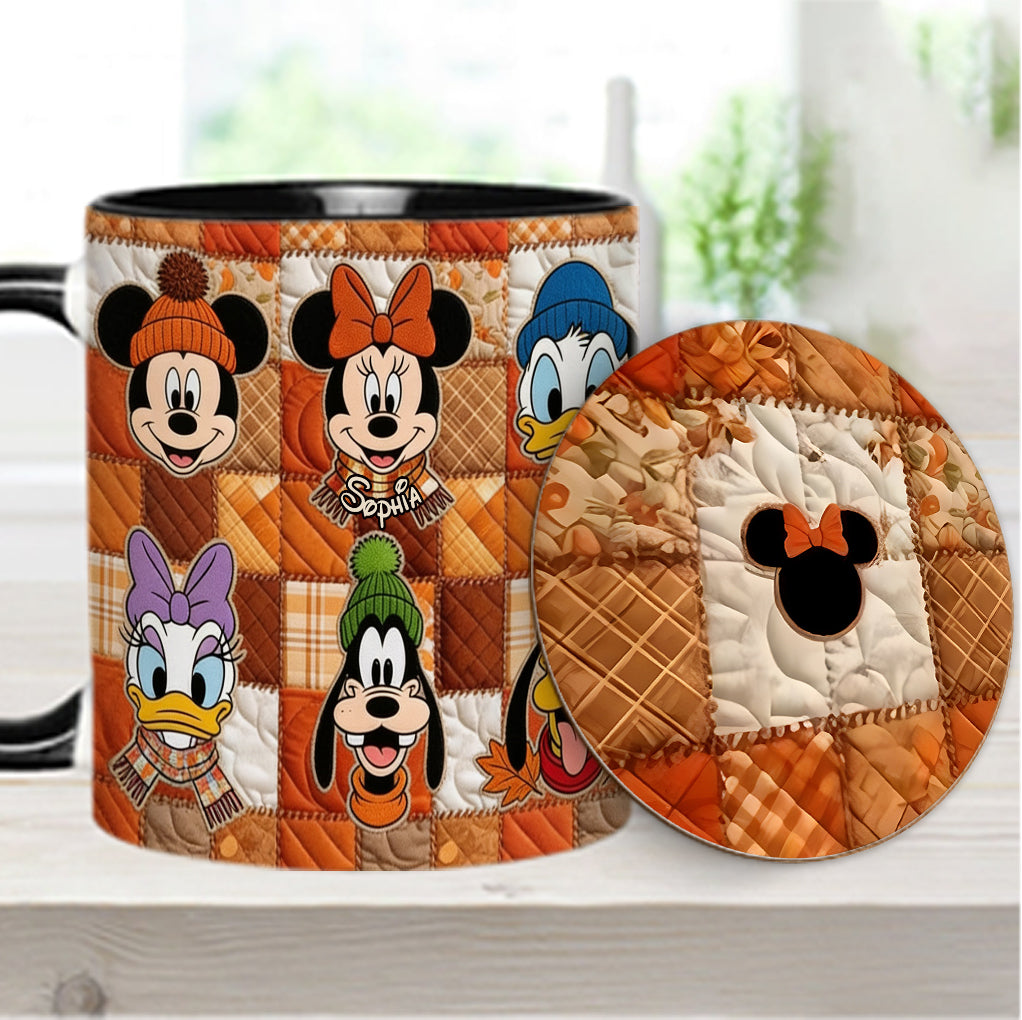 Autumn Patchwork Thanksgiving - Personalized Mouse Accent Mug & Coaster