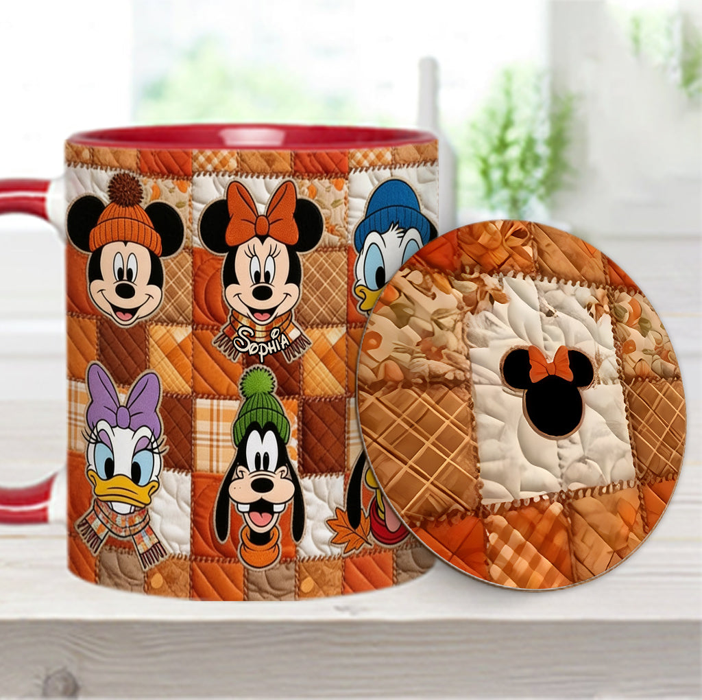 Autumn Patchwork Thanksgiving - Personalized Mouse Accent Mug & Coaster