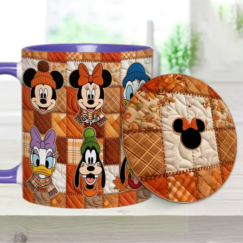 Autumn Patchwork Thanksgiving - Personalized Mouse Accent Mug & Coaster