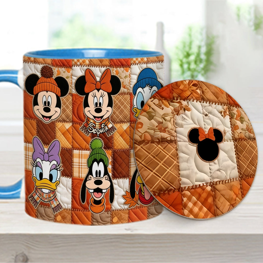 Autumn Patchwork Thanksgiving - Personalized Mouse Accent Mug & Coaster