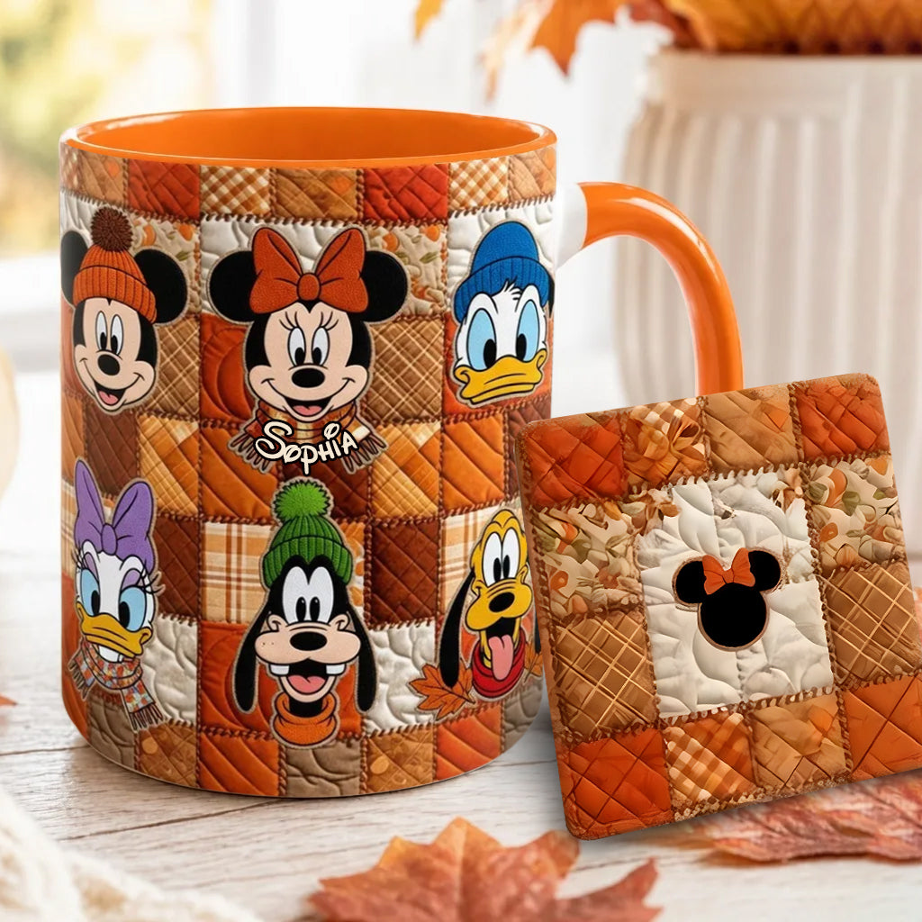 Autumn Patchwork Thanksgiving - Personalized Mouse Accent Mug & Coaster