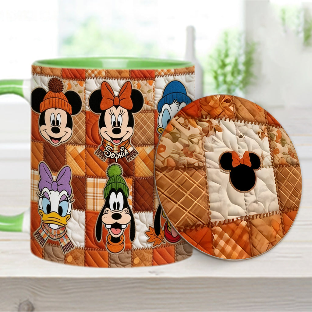 Autumn Patchwork Thanksgiving - Personalized Mouse Accent Mug & Coaster