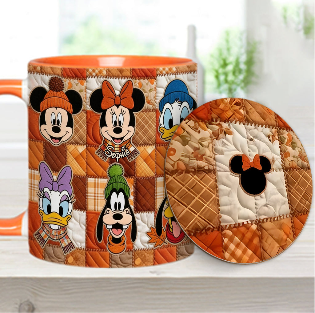 Autumn Patchwork Thanksgiving - Personalized Mouse Accent Mug & Coaster