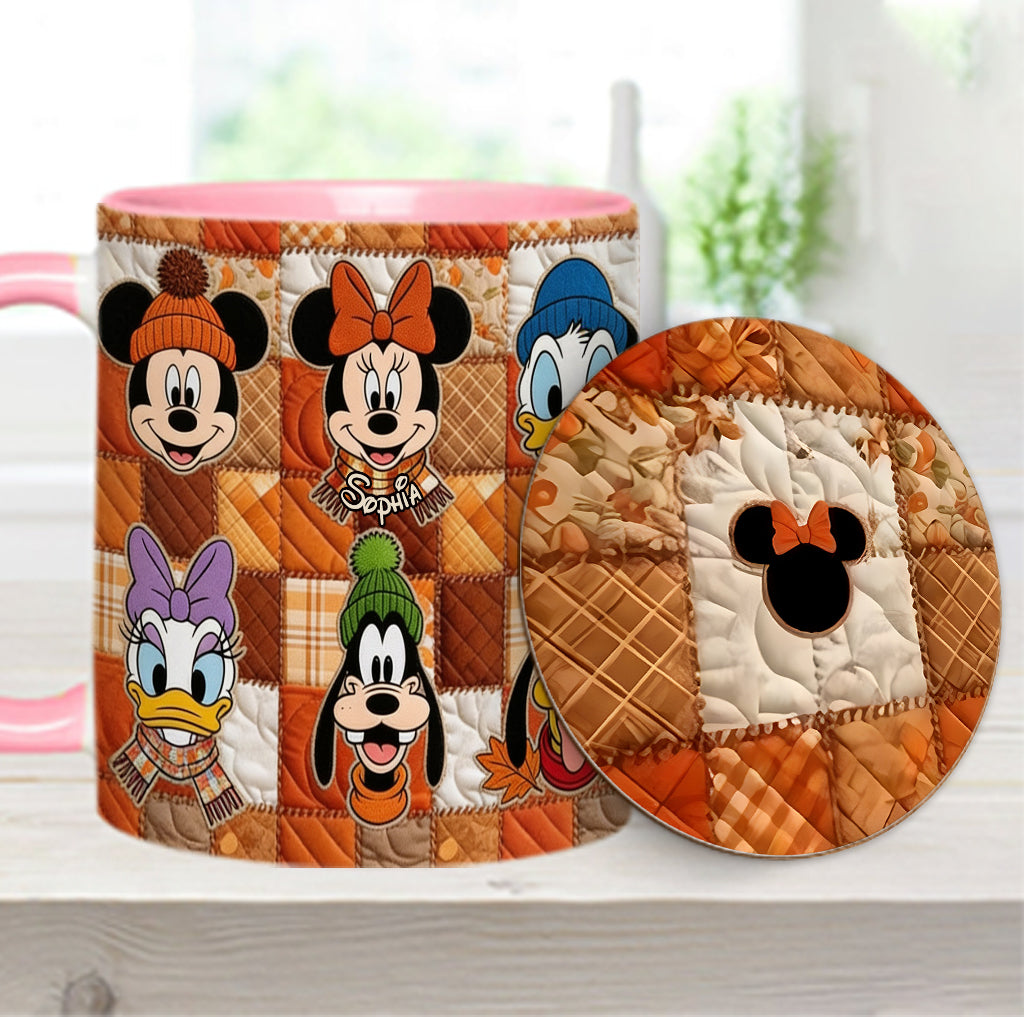 Autumn Patchwork Thanksgiving - Personalized Mouse Accent Mug & Coaster