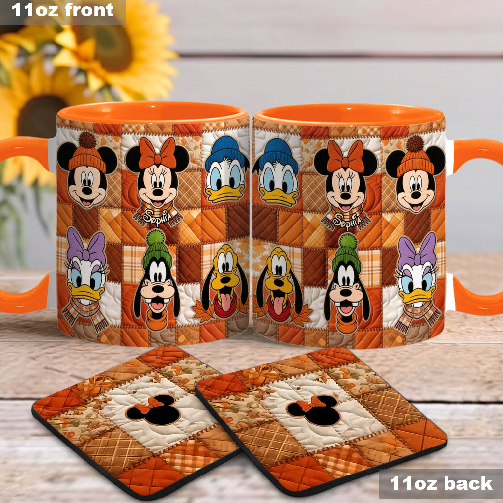 Autumn Patchwork Thanksgiving - Personalized Mouse Accent Mug & Coaster