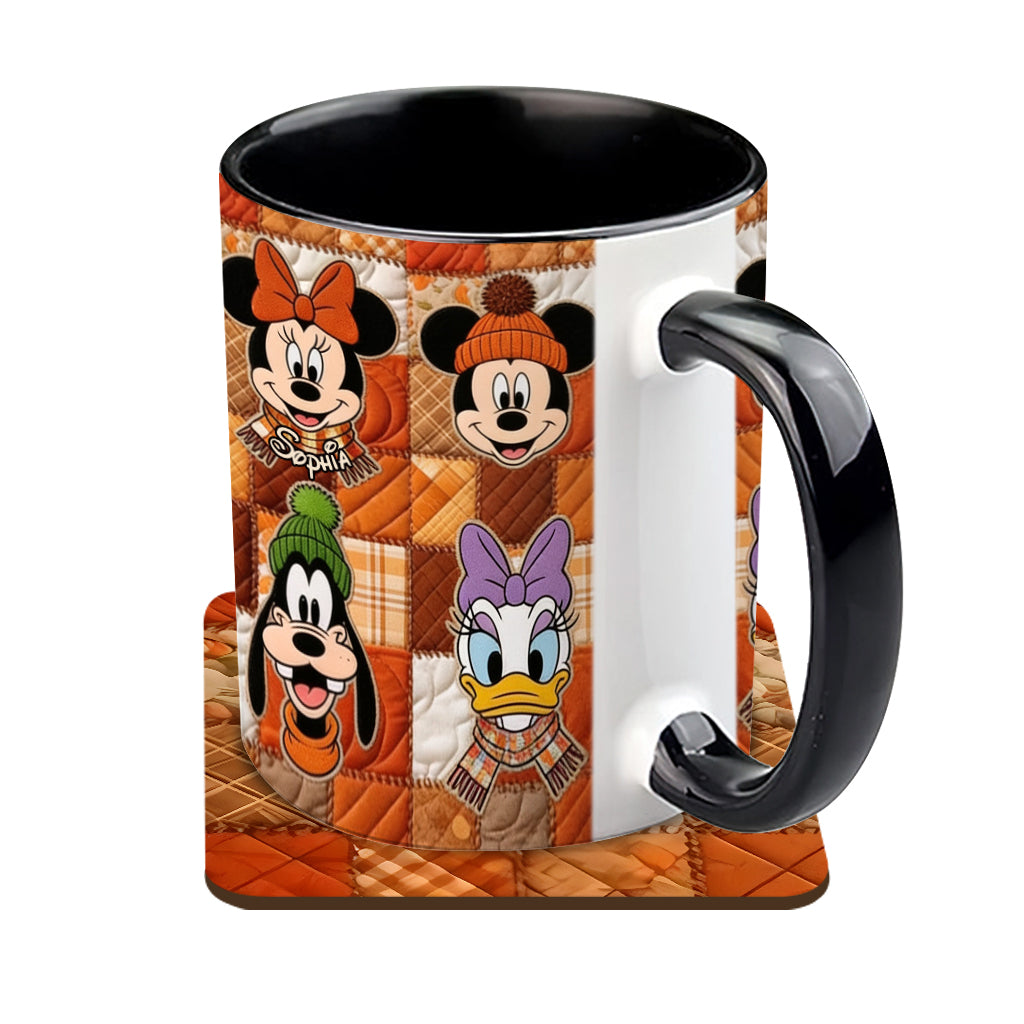 Autumn Patchwork Thanksgiving - Personalized Mouse Accent Mug & Coaster