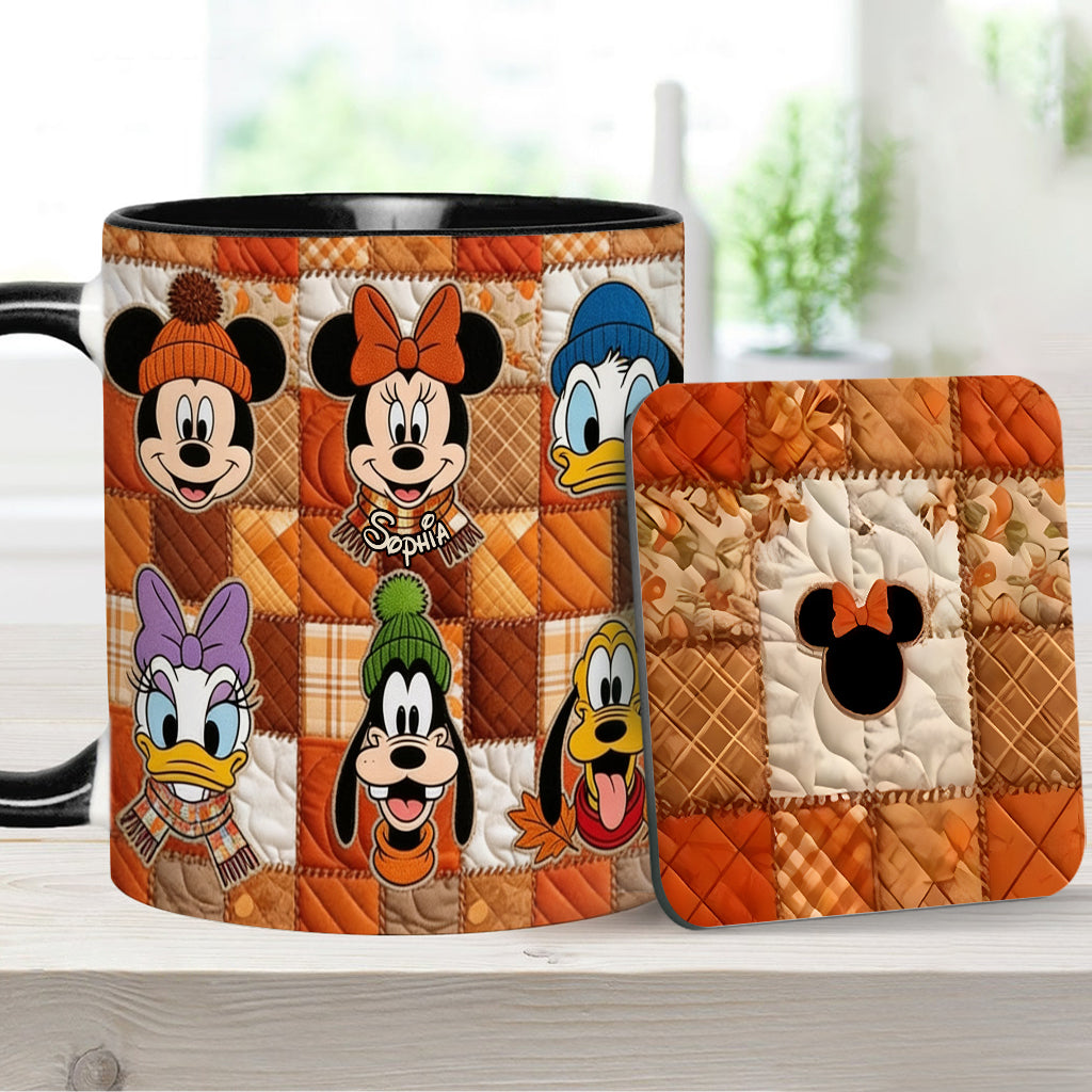 Autumn Patchwork Thanksgiving - Personalized Mouse Accent Mug & Coaster