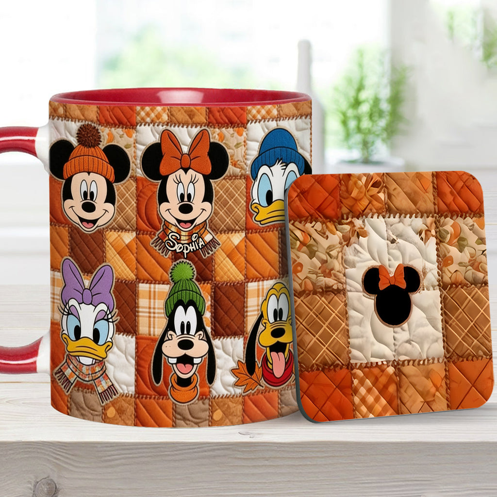 Autumn Patchwork Thanksgiving - Personalized Mouse Accent Mug & Coaster