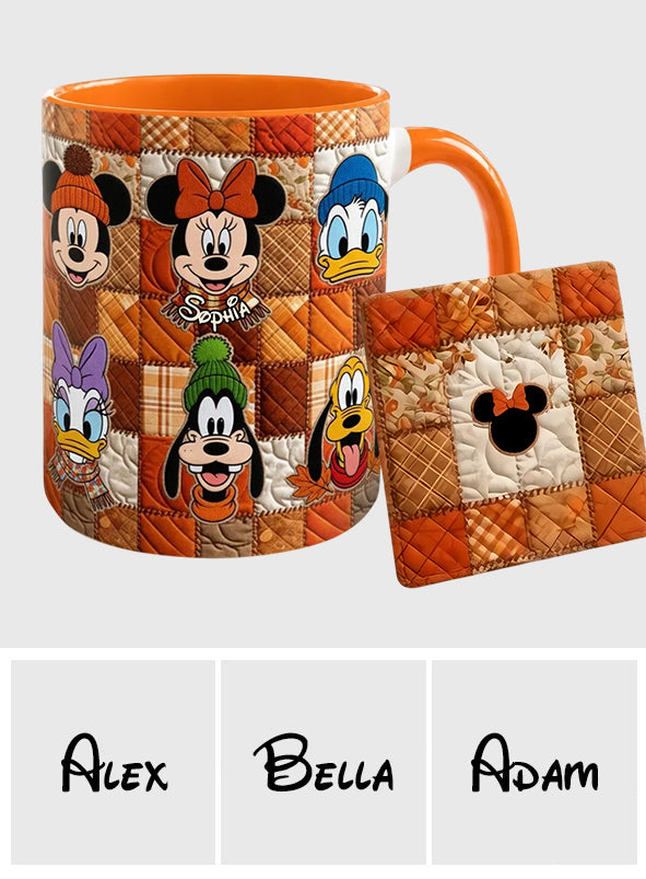 Autumn Patchwork Thanksgiving - Personalized Mouse Accent Mug & Coaster