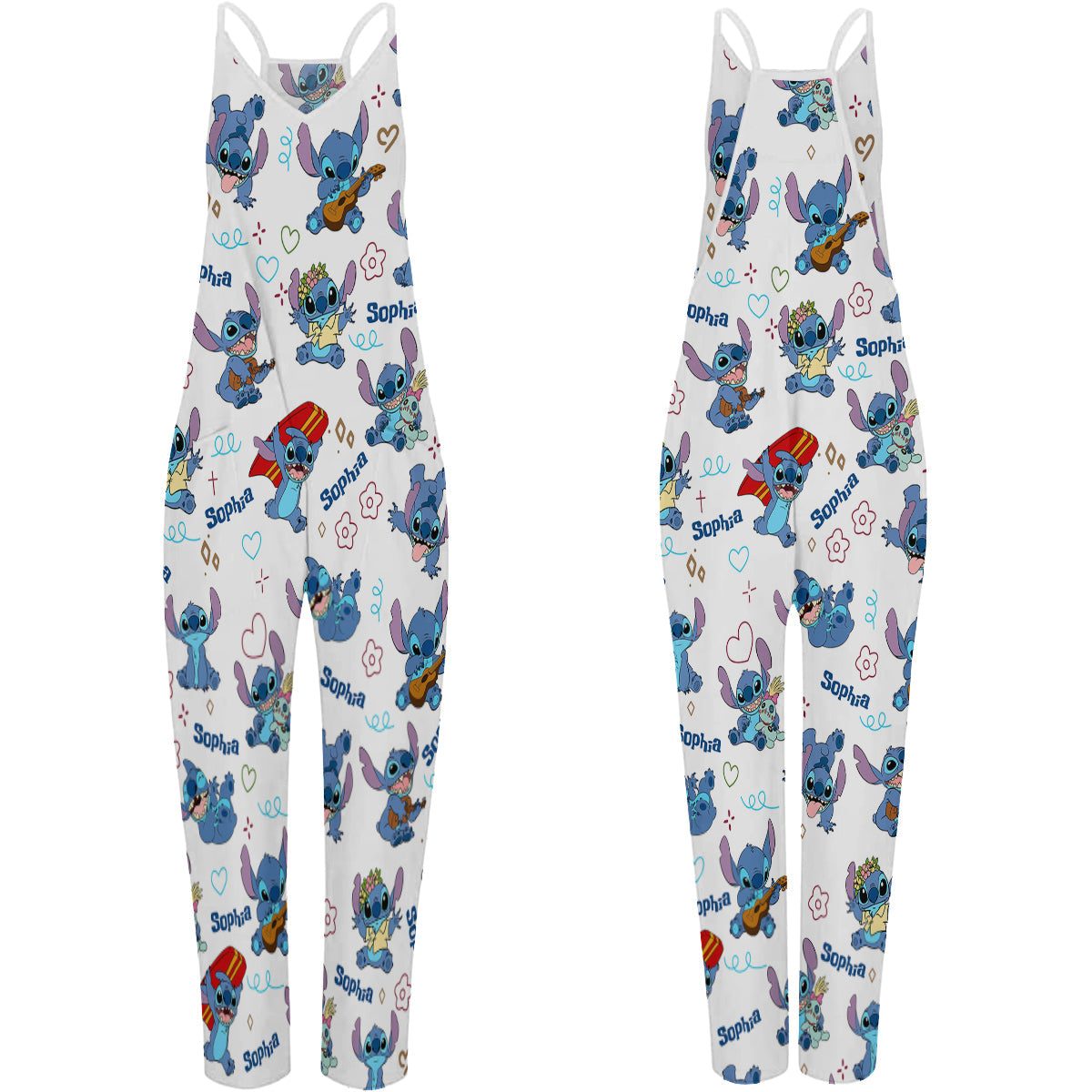 Ohana Alien - Sleeveless Drawstring Jumpsuit With Pockets - Personalized Ohana Loose-Fit Overalls/ Rompers