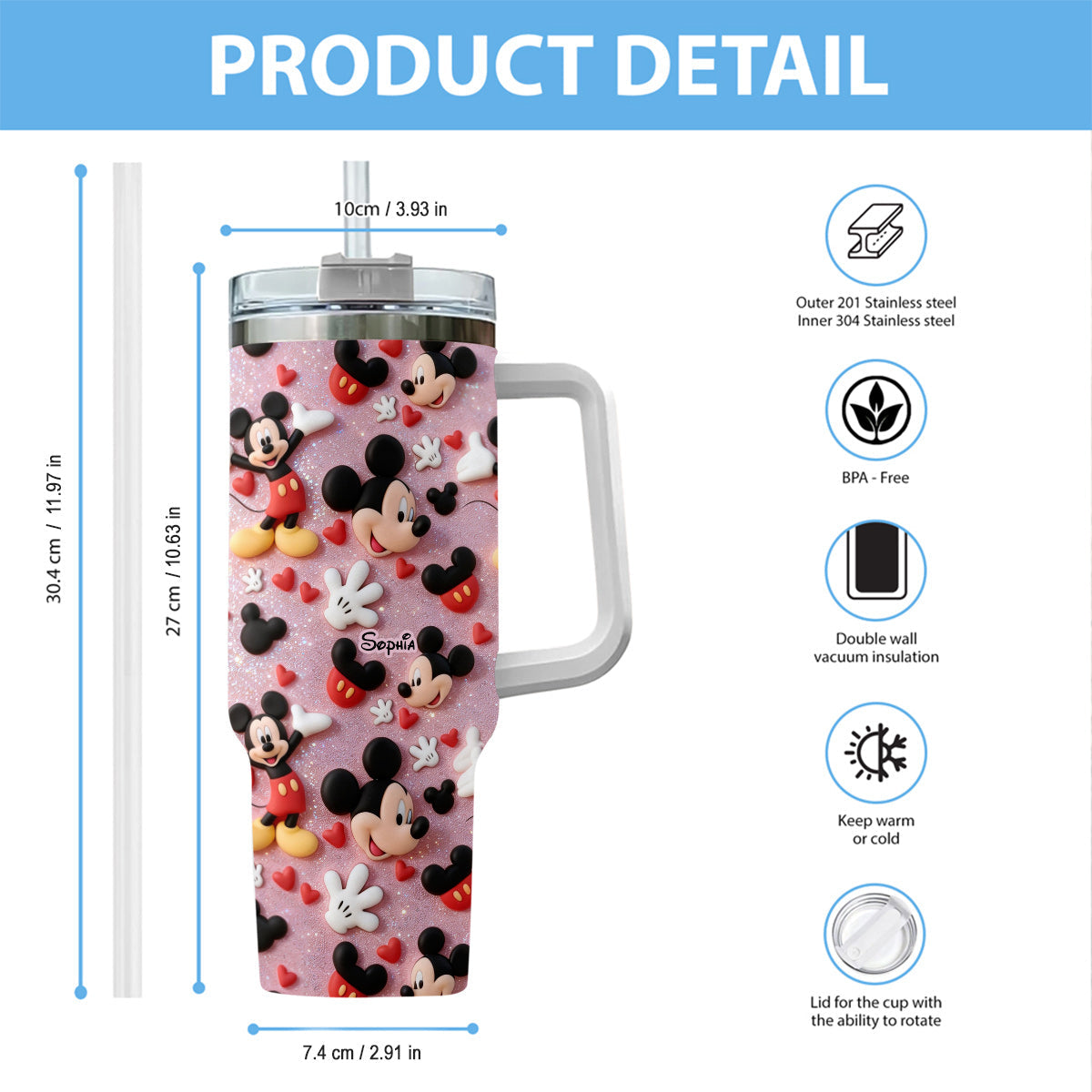 Cartoon Magical Mouse - Personalized Mouse Tumbler With Plush Charm